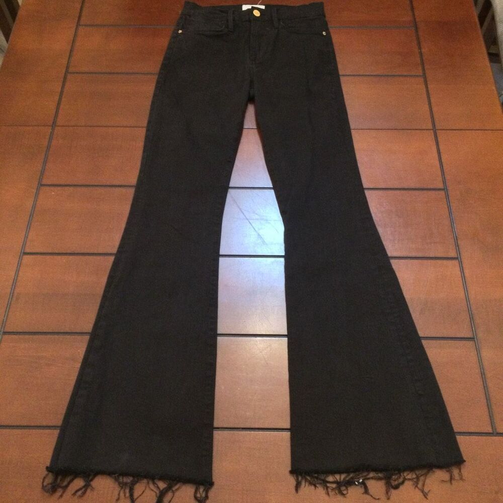 Frame le high flare black jeans raw hem 26
